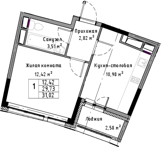 Однокомнатная квартира в : площадь 31.02 м2 , этаж: 12 – купить в Санкт-Петербурге